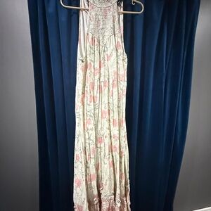 Lulu's Pink and Cream Floral Maxi Dress